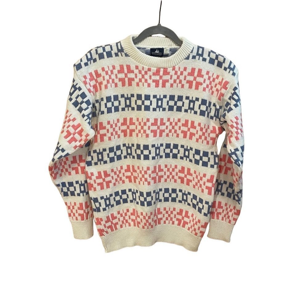 Vintage Vessels Pastel Pink Blue Crewneck Cotton Sweater Sz XL